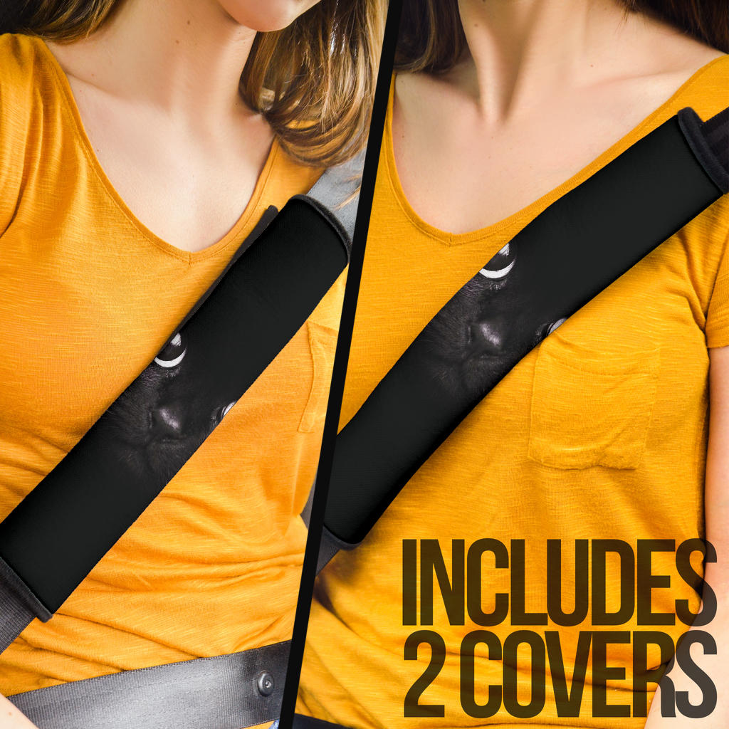 Black Cat Car Seat Belt Covers Custom Animal Skin Printed Car Interior Accessories Perfect Gift