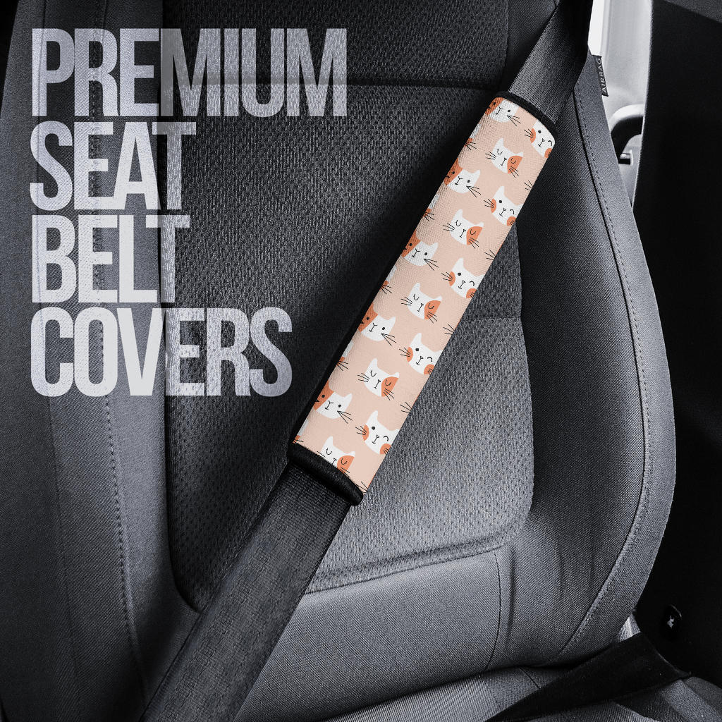 Cat Cute Head Background Car Seat Belt Covers Custom Animal Skin Printed Car Interior Accessories Perfect Gift