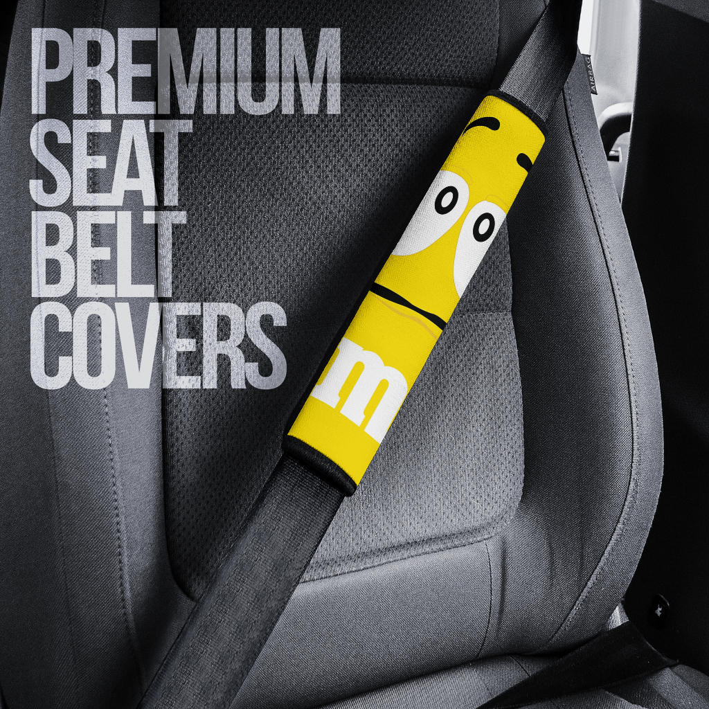 Yellow M M Chocolate Car Seat Belt Covers Custom Animal Skin Printed Car Interior Accessories Perfect Gift
