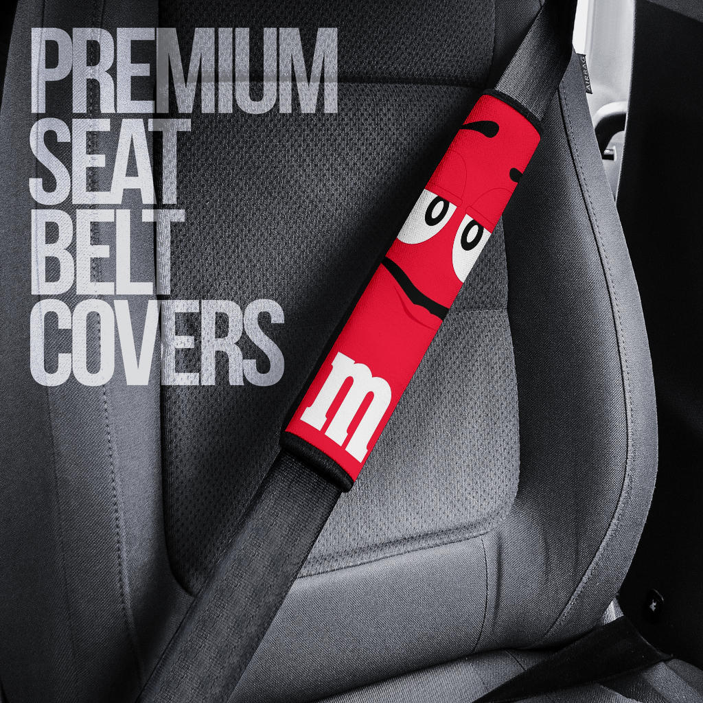 Red M M Chocolate Car Seat Belt Covers Custom Animal Skin Printed Car Interior Accessories Perfect Gift