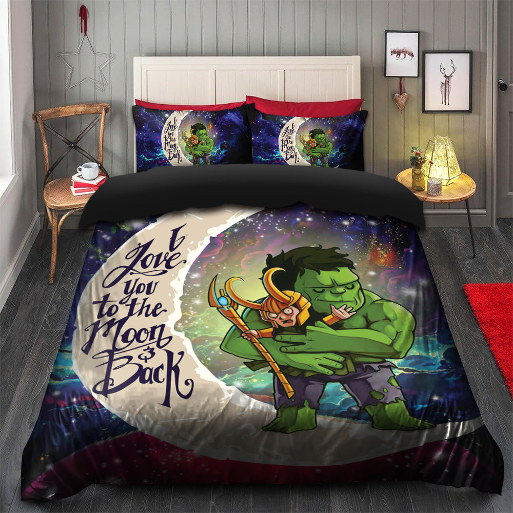Hulk And Loki Love You To The Moon Galaxy Bedding Set Duvet Cover And 2 Pillowcases