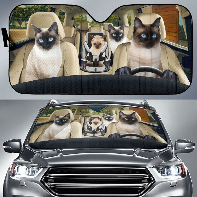 Siamese Cat Family Car Sunshade Gift Ideas 2022 - 99shirt