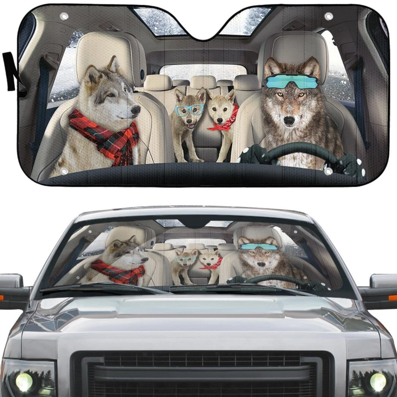 Gray Wolf Family Car Sunshade Gift Ideas 2022 - 99shirt