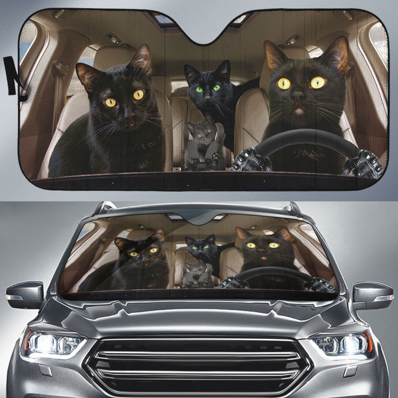 Black Cat Family V2 Car Sunshade Gift Ideas 2022 - 99shirt