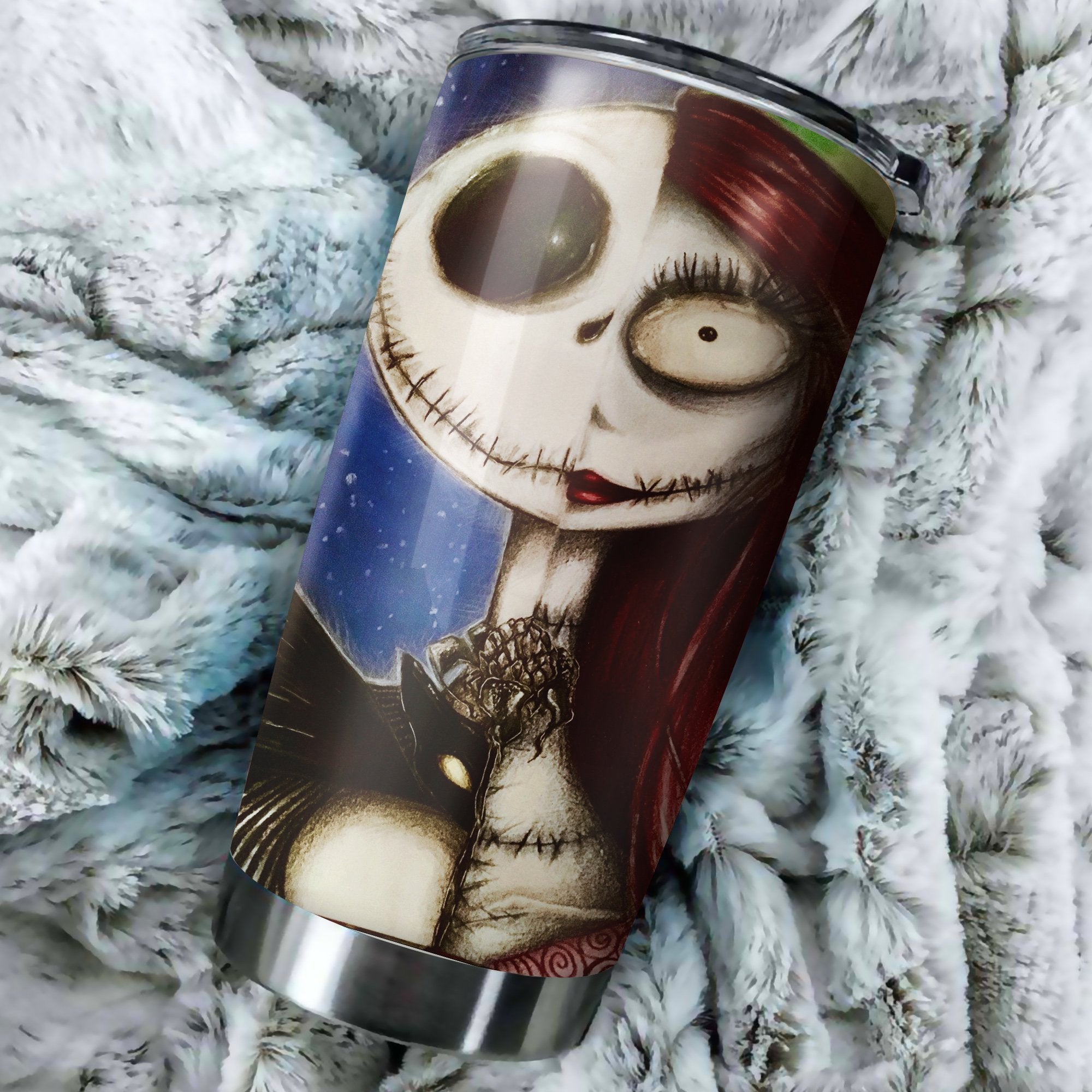 Jack Skellington With Sally Nightmare Before Christmas Tumbler Perfect Birthday Best Gift Stainless Traveling Mugs 2021
