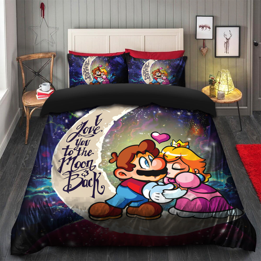 Mario Couple Love You To The Moon Galaxy Bedding Set Duvet Cover And 2 Pillowcases