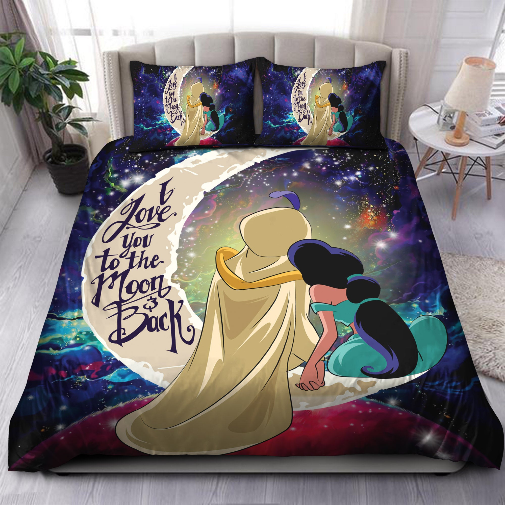 Aladin Couple Love You To The Moon Galaxy Bedding Set Duvet Cover And 2 Pillowcases