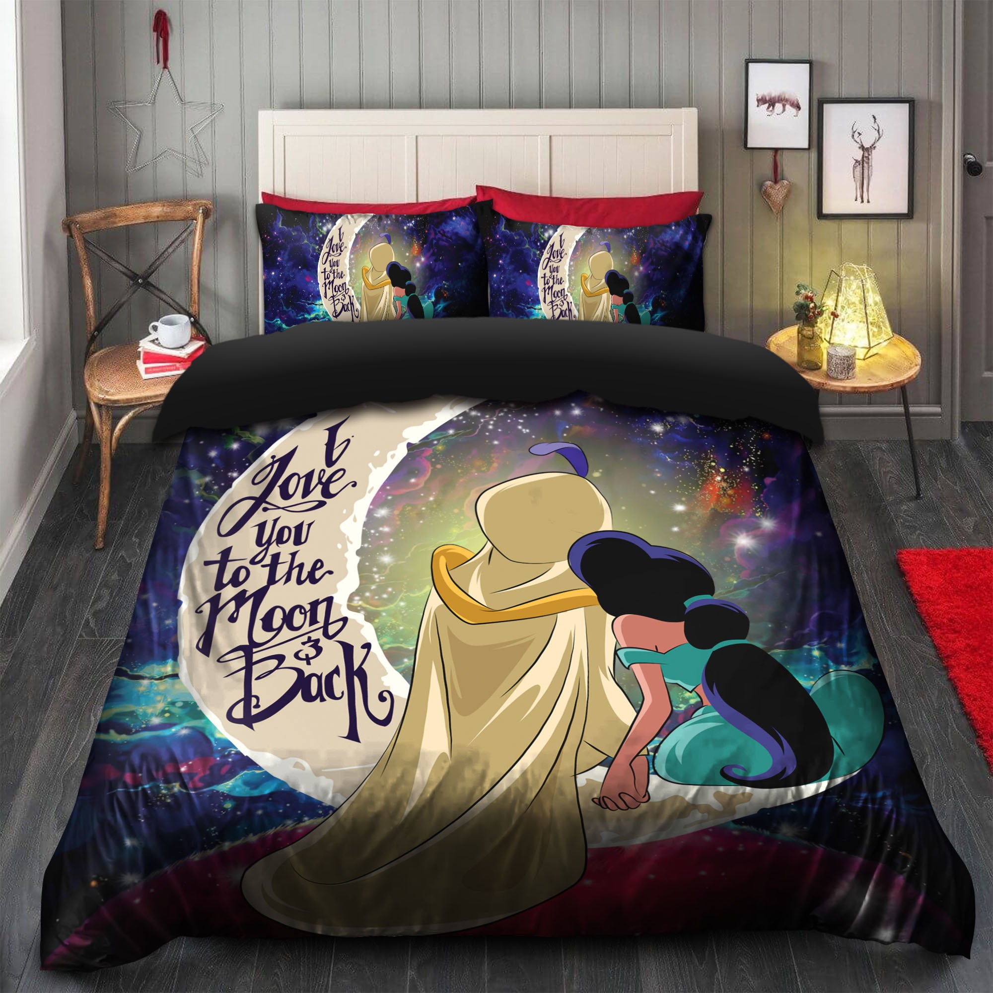 Aladin Couple Love You To The Moon Galaxy Bedding Set Duvet Cover And 2 Pillowcases