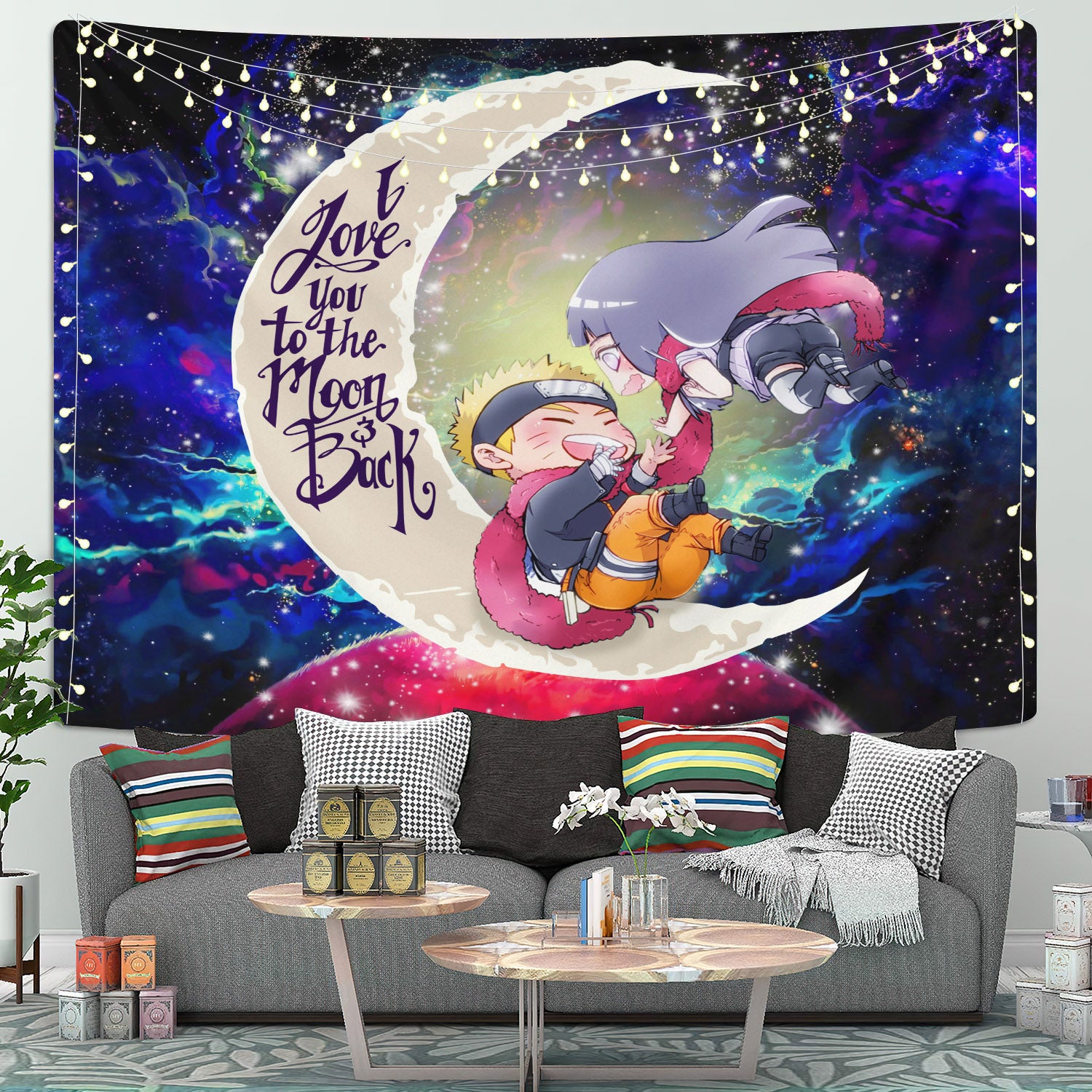 Naruto Hinata Couple Moon And Back Galaxy Tapestry Room Decor