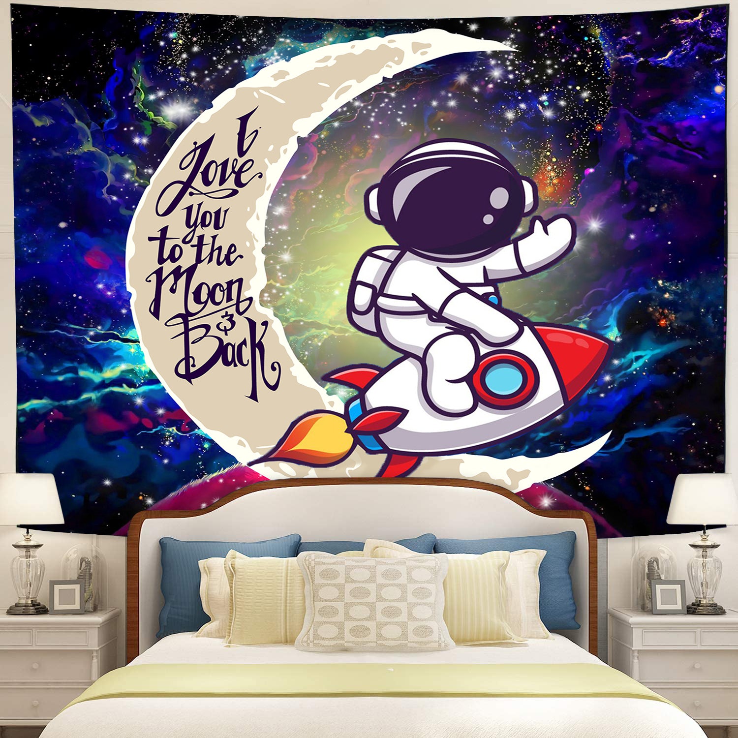Astronaut Chibi Moon And Back Galaxy Tapestry Room Decor
