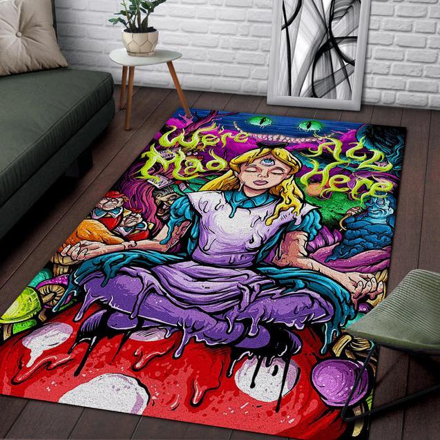 Alice In Wonderland We'Re All Mad Here Area Rug Home Decor Bedroom Living Room Decor