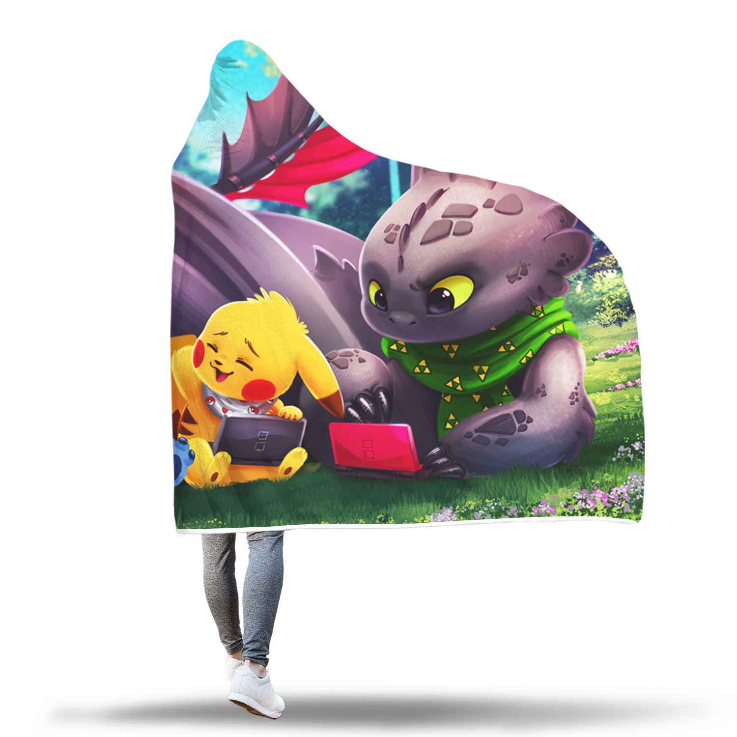 Stitch Pikachu Toothless Hooded Blanket