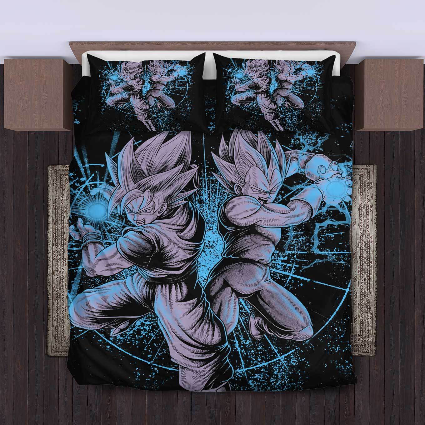 Vegeta Goku Blue Bedding Set 2 Duvet Cover And Pillowcase Set