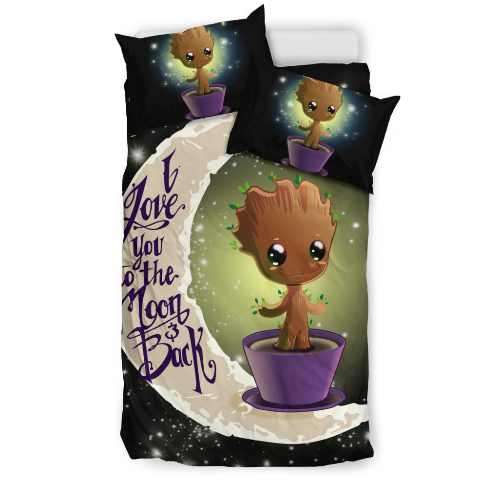 Baby Groot Love Moon And Back Bedding Set Duvet Cover And Pillowcase Set