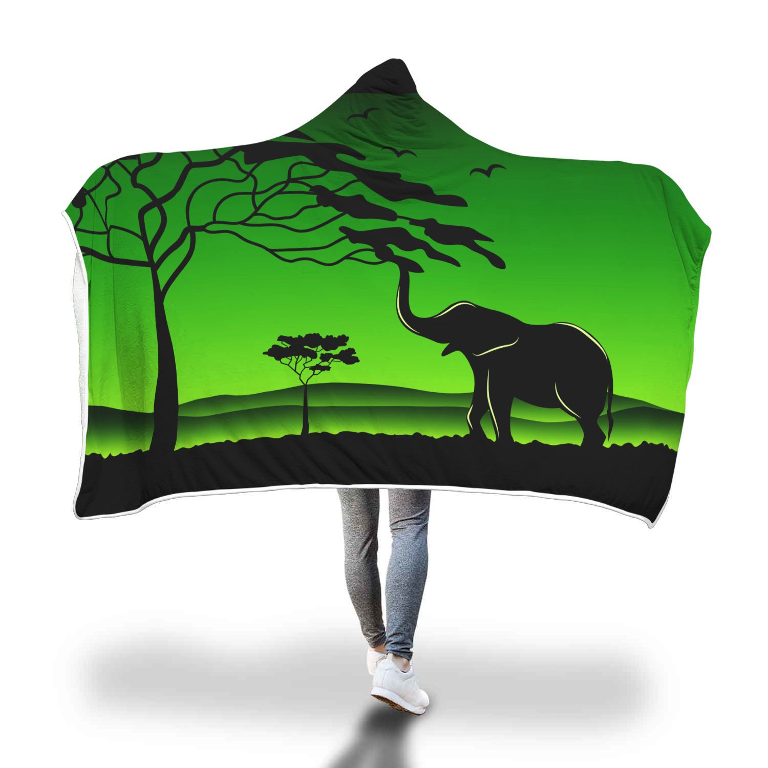 Elephant Silhouette Hooded Blanket 1