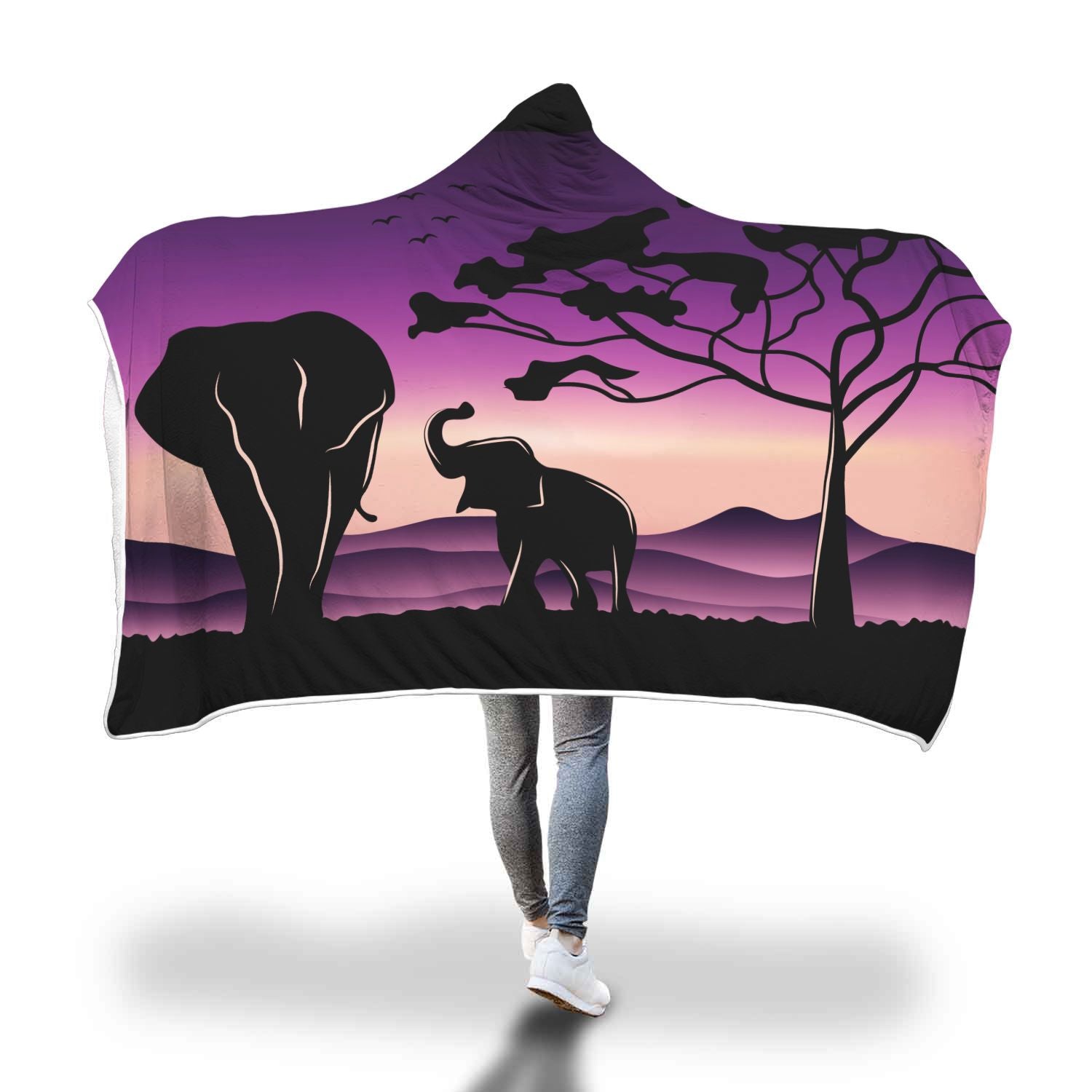Elephant Silhouette Hooded Blanket
