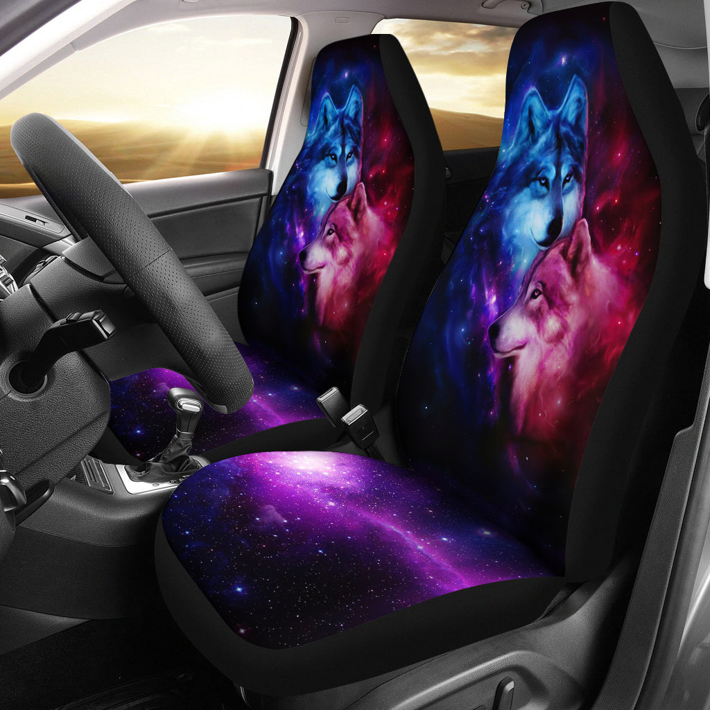 Two Wolf Galaxy Car Seat Covers Amazing Best Gift Idea
