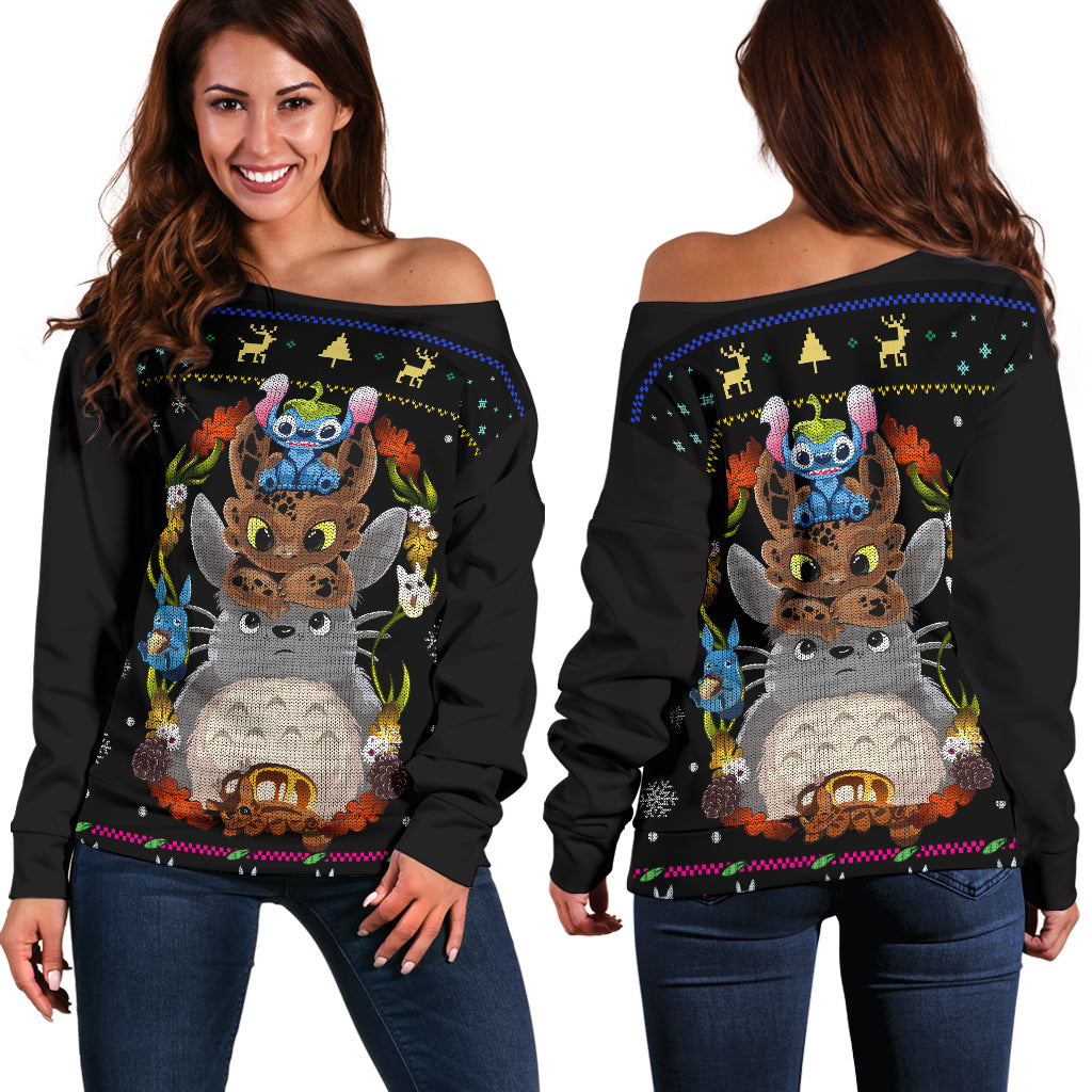 Stitch Toothless Totoro Shoulder Sweater